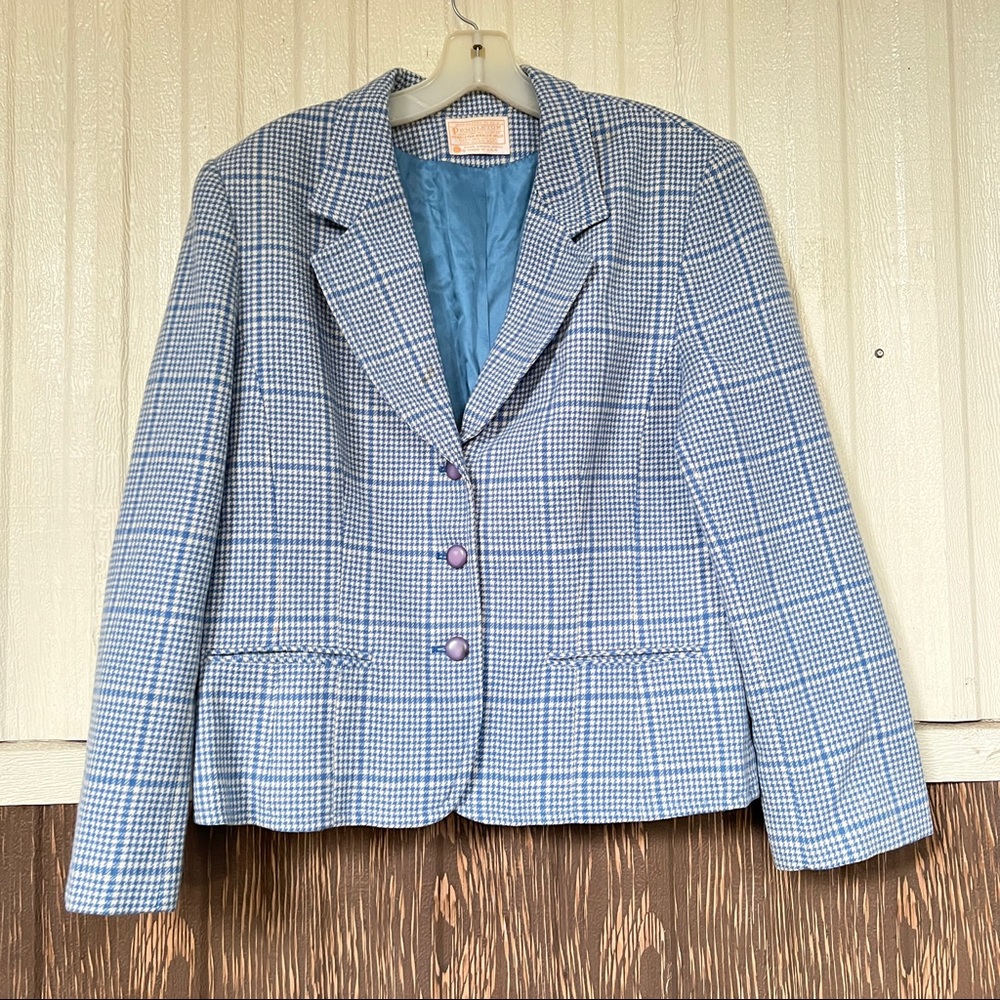 Pendleton blue blazer houndstooth size 14 women’s 100% wool